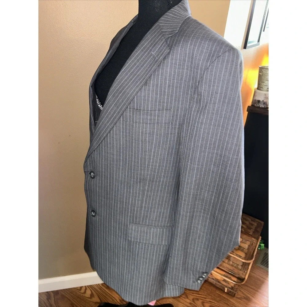Hart Schaffer Marx "Gold" Light Blue Pinstriped‎ Gray Blazer For Belk  44R - Picture 4 of 16
